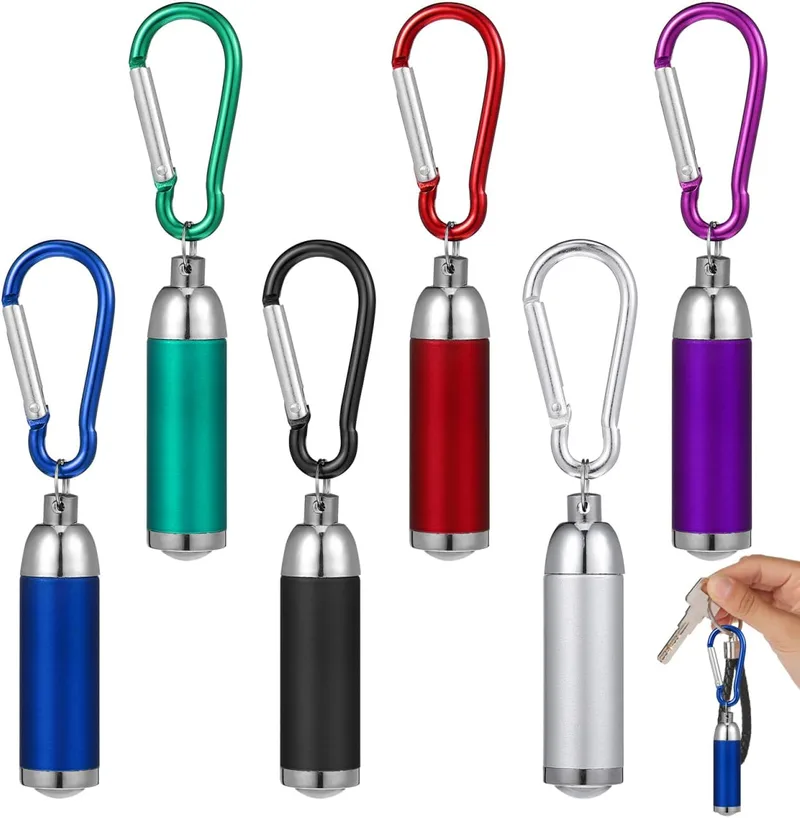 Toyvian ▫️ Conjunto Mini de 12 pequenas lanternas LED em liga de alumínio com mosquetão, portáteis para acampamento, caminhadas, festas e crianças