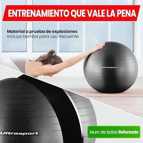 Ultrasport ▫️ 55 cm Bola de Pilates, Fitness, Ioga, Gravidez, Fitball para Exercícios e Ginástica 55 cm – até 300 kg, Antiderrapante, Anti-rebentamento – Com bomba incluída, Bege 2