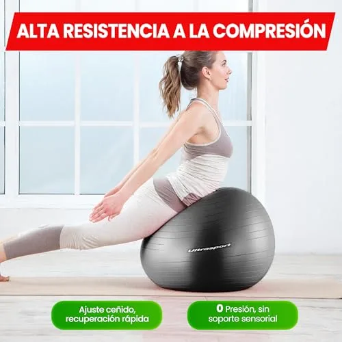 Ultrasport ▫️ 55 cm Bola de Pilates, Fitness, Ioga, Gravidez, Fitball para Exercícios e Ginástica 55 cm – até 300 kg, Antiderrapante, Anti-rebentamento – Com bomba incluída, Bege 3