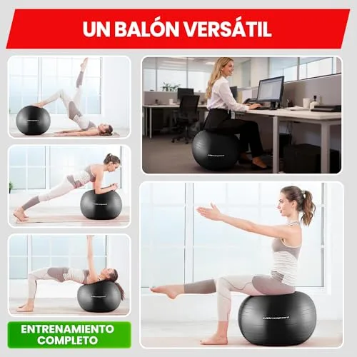 Ultrasport ▫️ 55 cm Bola de Pilates, Fitness, Ioga, Gravidez, Fitball para Exercícios e Ginástica 55 cm – até 300 kg, Antiderrapante, Anti-rebentamento – Com bomba incluída, Bege 4