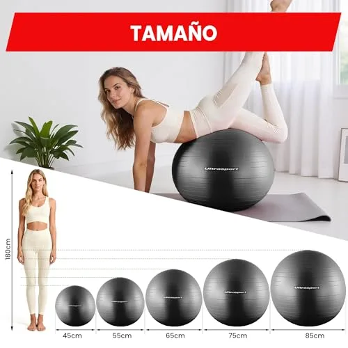 Ultrasport ▫️ 55 cm Bola de Pilates, Fitness, Ioga, Gravidez, Fitball para Exercícios e Ginástica 55 cm – até 300 kg, Antiderrapante, Anti-rebentamento – Com bomba incluída, Bege 5