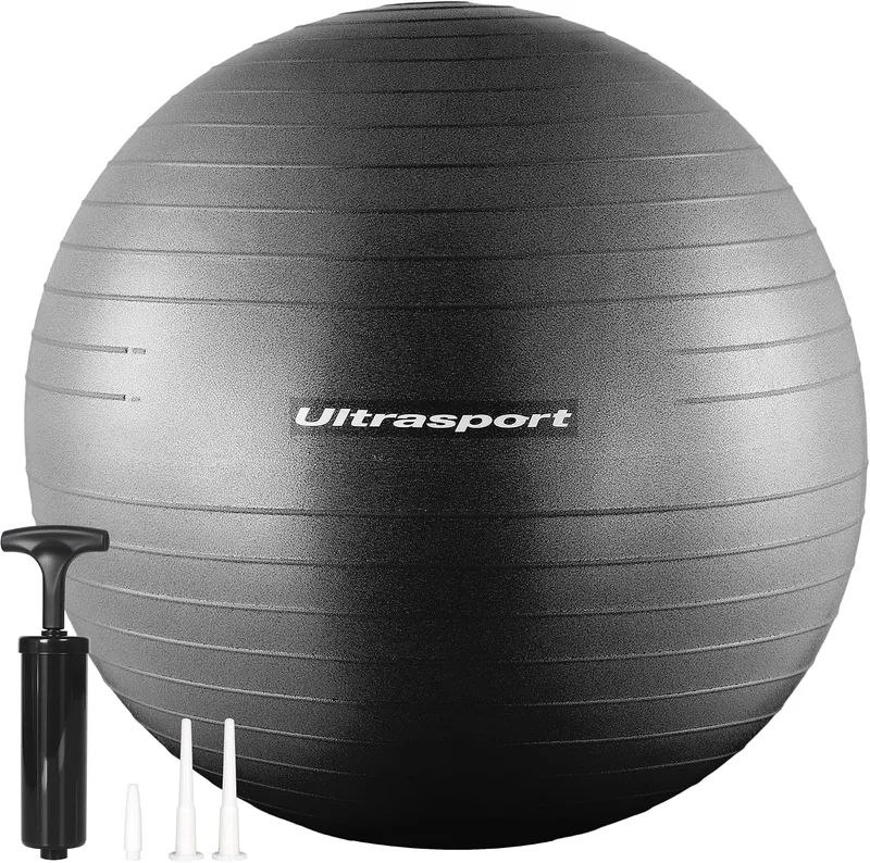 Ultrasport ▫️ 55 cm Bola de Pilates, Fitness, Ioga, Gravidez, Fitball para Exercícios e Ginástica 55 cm – até 300 kg, Antiderrapante, Anti-rebentamento – Com bomba incluída, Bege