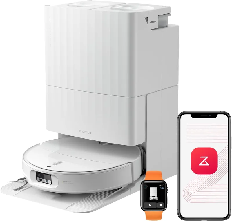 roborock ▫️ Robô aspirador Qrevo Edge 2, potência de sucção de 25 000 Pa, ultrafino com 7,98 cm para espaços reduzidos, base multifuncional, sistema anti-emaranhamento, detecção de mais de 280 tipos de obstáculos, branco