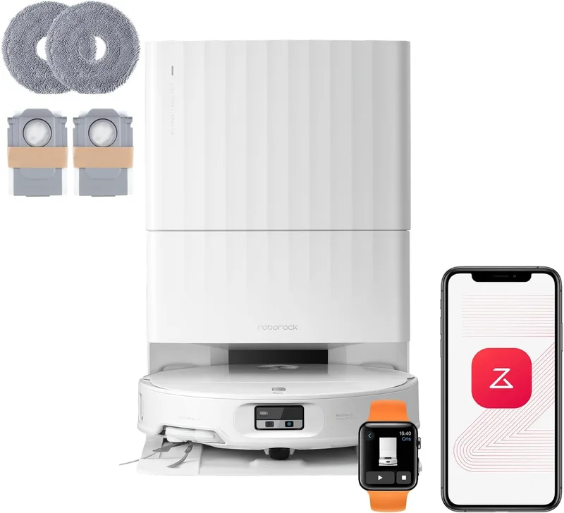 roborock ▫️ Conjunto de aspirador robô Qrevo Edge 2 com sucção extrema de 25 000 Pa, branco | Sucção de 25 000 Pa, ultrafino com 7,98 cm para espaços reduzidos, base «tudo-em-um», sistema anti-emaranhamento