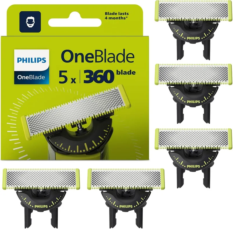 Philips ▫️ Lâminas OneBlade Original 360, compatíveis com todos os cabos OneBlade e Pro, 5 peças (modelo QP450/50)