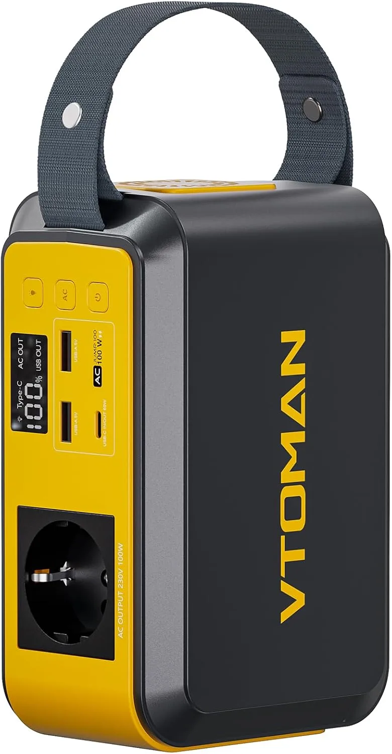 VTOMAN ▫️ Jump 100 Central Elétrica Portátil 100 W/89,6 Wh - Gerador solar, bateria LiFePO4, tomada CA e carregamento rápido PD 65 W, pequeno e leve para acampamento e caminhadas