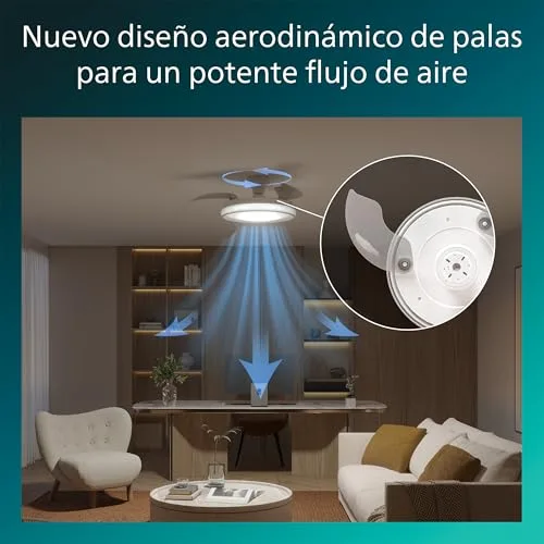 Philips ▫️ Bliss Lâmpada de teto com ventilador de pás retráteis LED, 3 pás, 106 cm de envergadura, 4500 lúmenes, luz branca ajustável de 3000 K a 6500 K, intensidade regulável até 5%, comando à distância, branco 3