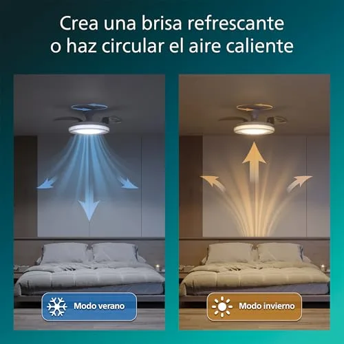 Philips ▫️ Bliss Lâmpada de teto com ventilador de pás retráteis LED, 3 pás, 106 cm de envergadura, 4500 lúmenes, luz branca ajustável de 3000 K a 6500 K, intensidade regulável até 5%, comando à distância, branco 5