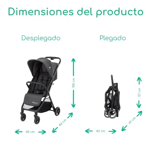 Bebeconfort ▫️ Azur, Carrinho de bebé compacto, 0-3 anos (15 kg), Carrinho de bebé leve, Dobre automático com uma mão, Encosto totalmente reclinável, Cesto espaçoso, Cor Mineral Graphite 3