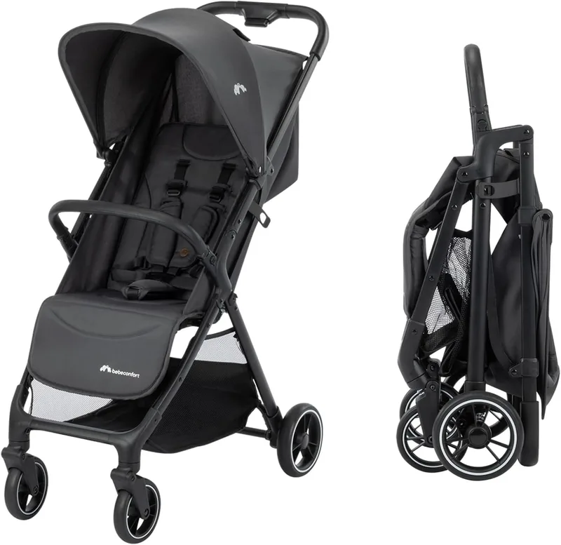 Bebeconfort ▫️ Azur, Carrinho de bebé compacto, 0-3 anos (15 kg), Carrinho de bebé leve, Dobre automático com uma mão, Encosto totalmente reclinável, Cesto espaçoso, Cor Mineral Graphite