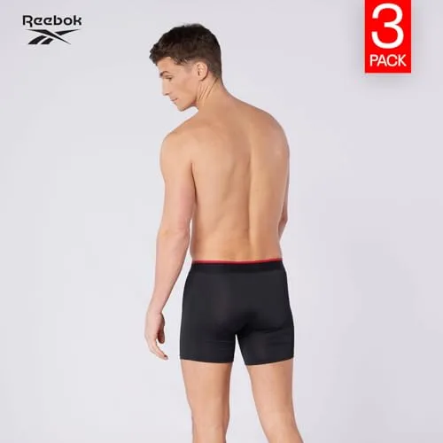 Reebok ▫️ Cuecas boxer Glynn para homem, Conjunto de 3 cuecas desportivas, respiráveis e elásticas, Conjunto de cuecas boxer, cor preta 6