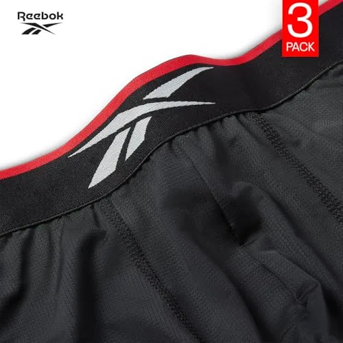 Reebok ▫️ Cuecas boxer Glynn para homem, Conjunto de 3 cuecas desportivas, respiráveis e elásticas, Conjunto de cuecas boxer, cor preta 3