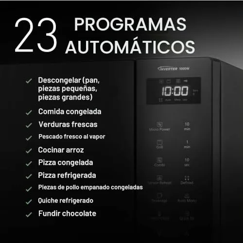Panasonic ▫️ NN-GT65QBEPG Micro-ondas combinado de 31 L com grelha, 1000 W, cozedura combinada, 7 níveis de potência, descongelação turbo, LED, prato giratório, preto 5