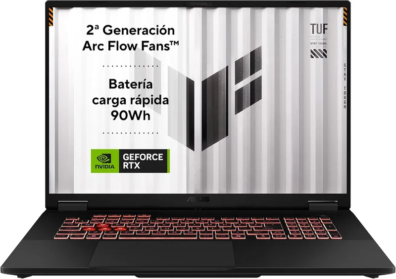 ASUS ▫️ TUF Gaming A18 FA808UP-S8113 - Portátil para jogos de 18" WUXGA 144 Hz (AMD Ryzen 7 260, 16 GB de RAM, SSD de 1 TB, NVIDIA RTX 5070 de 8 GB, sem sistema operativo) Cinza Jager - Teclado QWERTY espanhol