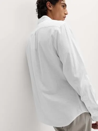 Marks & Spencer ▫️ Camisa de mistura de algodão e linho para homem, corte normal, gola com botão 3