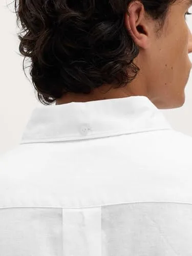 Marks & Spencer ▫️ Camisa de mistura de algodão e linho para homem, corte normal, gola com botão 4