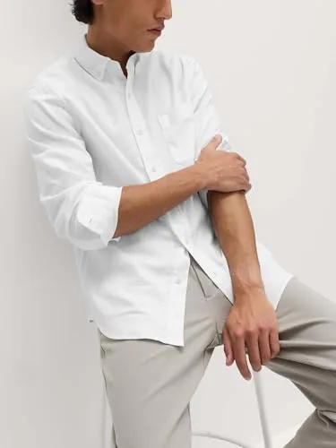Marks & Spencer ▫️ Camisa de mistura de algodão e linho para homem, corte normal, gola com botão 5