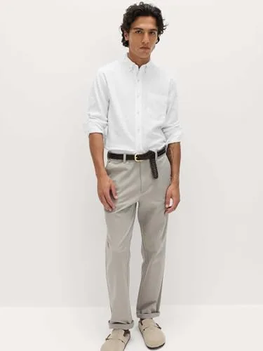 Marks & Spencer ▫️ Camisa de mistura de algodão e linho para homem, corte normal, gola com botão 6