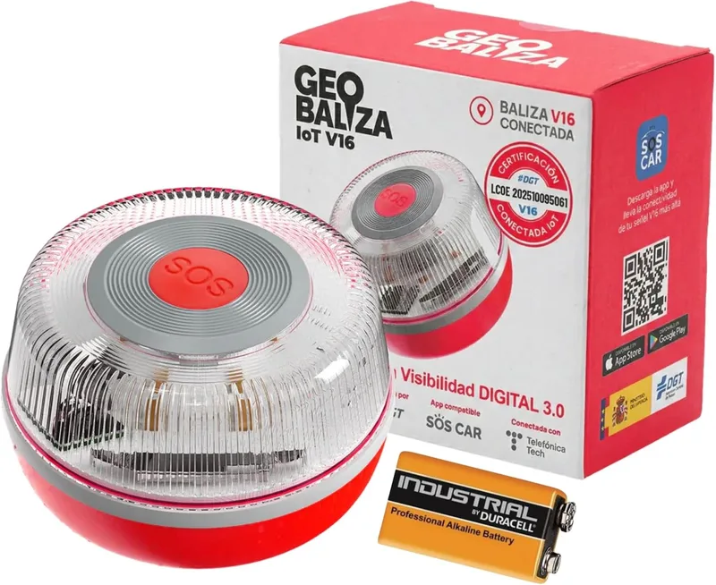Geobaliza ▫️ Baliza V16 Homologada pela DGT com geolocalizador | Luz de emergência para automóvel certificada pela DGT 3.0 | 12 anos de conectividade - V16 Homologada até 2026 – Compatível com a aplicação SOSCar | Certificada pela DGT 3.0, 12 anos de conectividade, V16 Homologada até 2026, Compatíve
