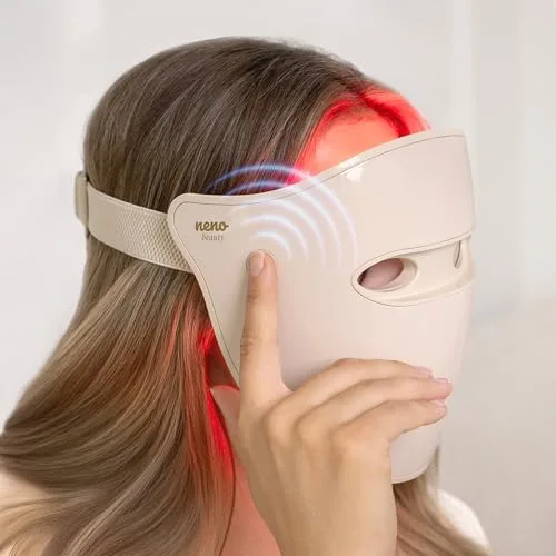 NENO ▫️ Alva - Lâmpada de luz vermelha para o rosto - Máscara facial LED - Máscara de luz vermelha com 3 modos - Terapia de luz vermelha com 220 díodos LED - Cuidados antienvelhecimento - Máscara facial com terapia de luz 3