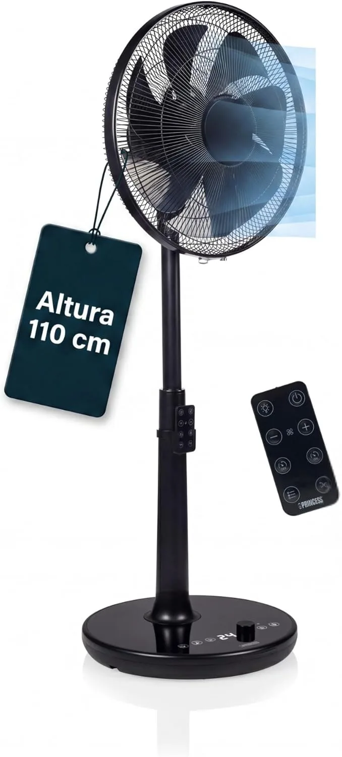Princess ▫️ Ventilador de pé - Design elegante - 30 W - Potente, silencioso, baixo consumo - Diâmetro: 40 cm - Oscilante - 24 velocidades - 354860