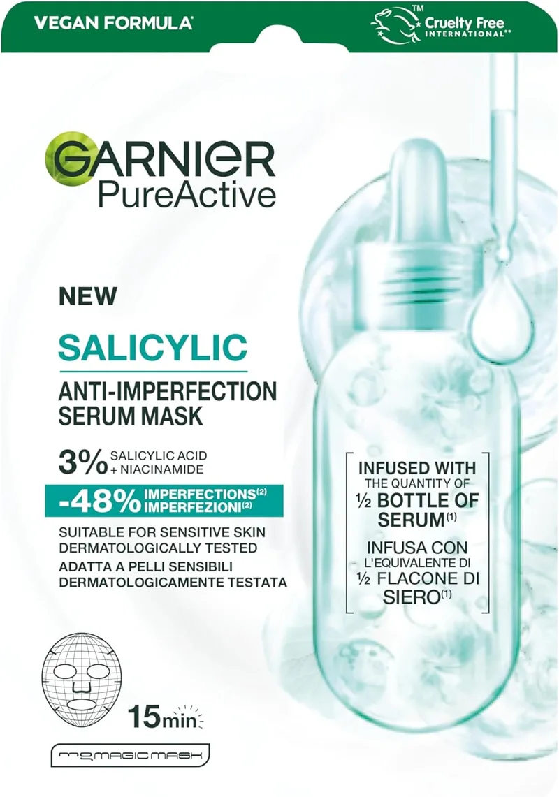 Garnier ▫️ PureActive Anti-Imperfeições Máscara Sérum Salicílico - Reduz os poros visíveis e as imperfeições - 1 unid.