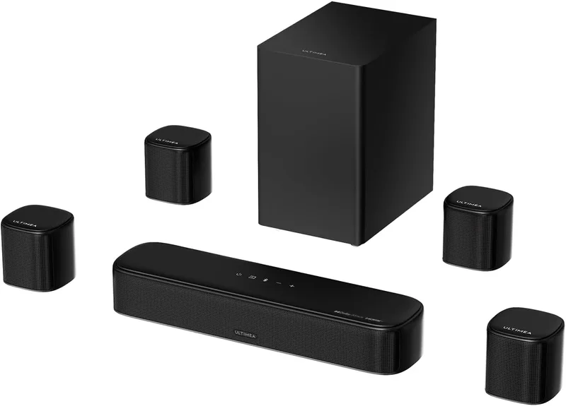 ULTIMEA ▫️ Barra de Som 7.1CH para TV, Sistema de Som Dolby Atmos com 4 altifalantes envolventes, VoiceMX, BassMX, 420 W de potência máxima, HDMI eARC, controlo por aplicação, Aura A60 Pro, Modelo 2026