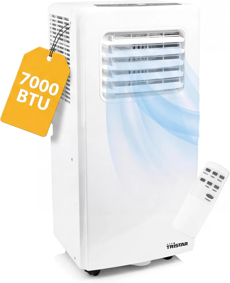Tristar ▫️ Ar condicionado portátil - 7.000 BTU - 3 em 1 - Desumidifica, refresca, ventila - Até 25 m² - Kit para janela incluído - AC-5478 [Classe de eficiência energética A]