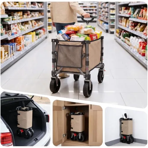 YEAUPE PRO ▫️ Carrinho de Praia Dobrável com Rodas, 70 L, Design Compacto, Cáqui 6
