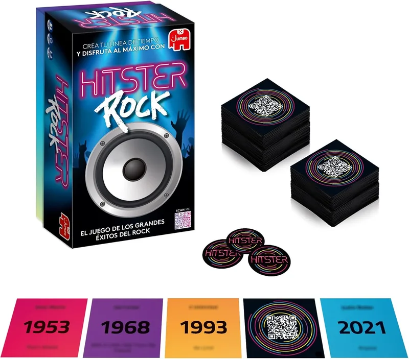 Hitster ▫️ Rock, Jogo de mesa divertido para adultos, Jogo de mesa musical, a partir dos 16 anos, de 2 a 10 jogadores, aplicação gratuita, jogo de festa, espanhol (ES)