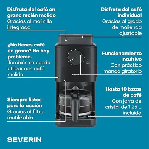 Severin ▫️ Máquina de café de filtro com moedor, preta 3