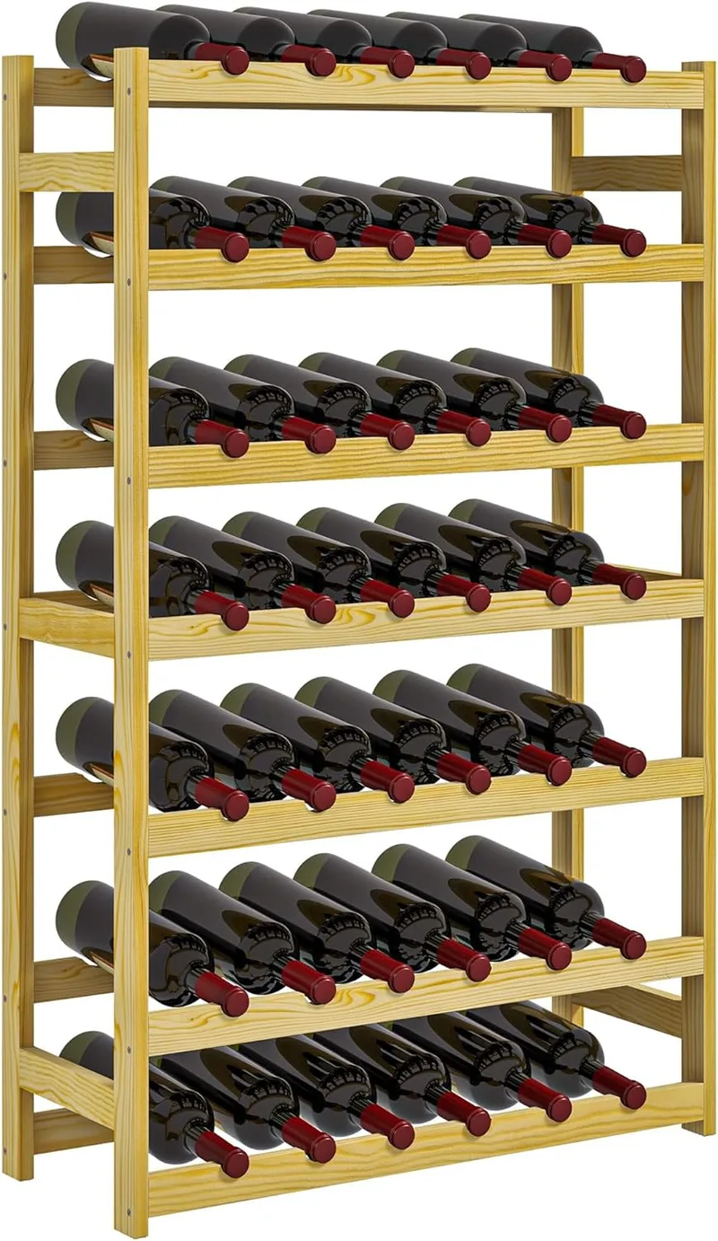 HOMCOM ▫️ Porta-garrafas de madeira para 42 garrafas, porta-vinhos de 7 níveis, para cozinha, sala de jantar, bar, 63x25x102 cm, natural