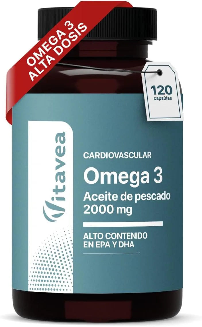 Vitavea ▫️ Ómega 3 2000 mg Óleo de Peixe Puro - 120 Cápsulas (4 Meses) - 1000 mg EPA + 500 mg DHA - Alta Concentração - Saúde Cardiovascular, Cerebral e Visual -