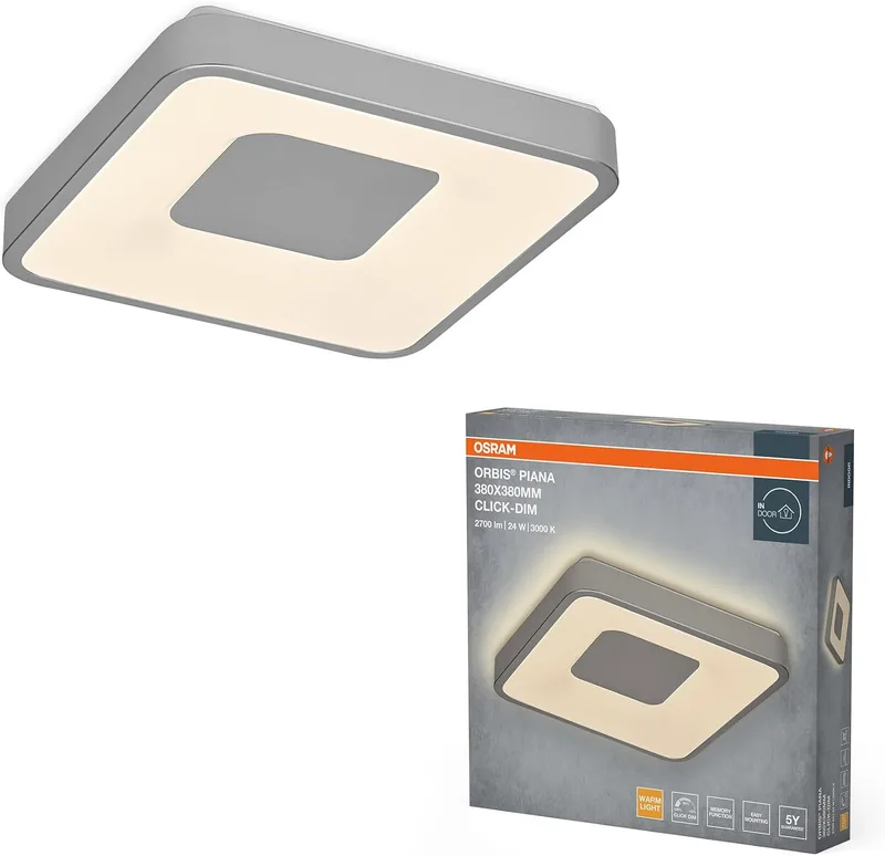 OSRAM ▫️ Luz de teto LED ORBIS Piana 380 mm, 24 W, 3000 K branco quente, Click-DIM, Prateada, Metal, IP20