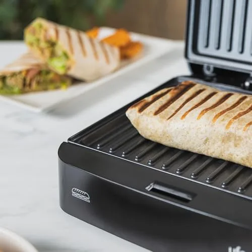 Ufesa ▫️ Sanduicheira Thor Compacta 750 W, placas de grelhar antiaderentes, capacidade para 2 paninis, controlo automático da temperatura, armazenamento vertical, sem PFOA, cozinha saudável, sistema de arrumação de cabos 3