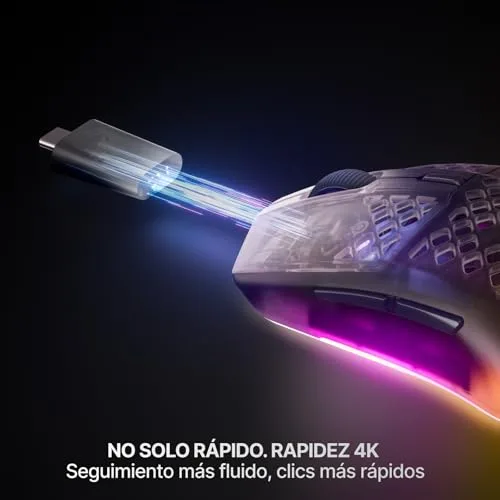 SteelSeries ▫️ Aerox 3 Wireless Gen 2: Rato para jogos de 68 g, Taxa de amostragem: 4K, Sensor ótico: 26 000 dpi, Bateria: 200 h, Classificação IP54, 80 milhões de cliques, RGB, patins 100% PTFE, Shadow 3