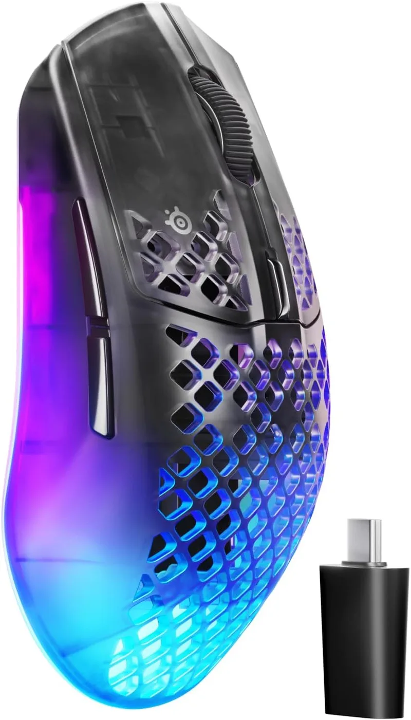 SteelSeries ▫️ Aerox 3 Wireless Gen 2: Rato para jogos de 68 g, Taxa de amostragem: 4K, Sensor ótico: 26 000 dpi, Bateria: 200 h, Classificação IP54, 80 milhões de cliques, RGB, patins 100% PTFE, Shadow