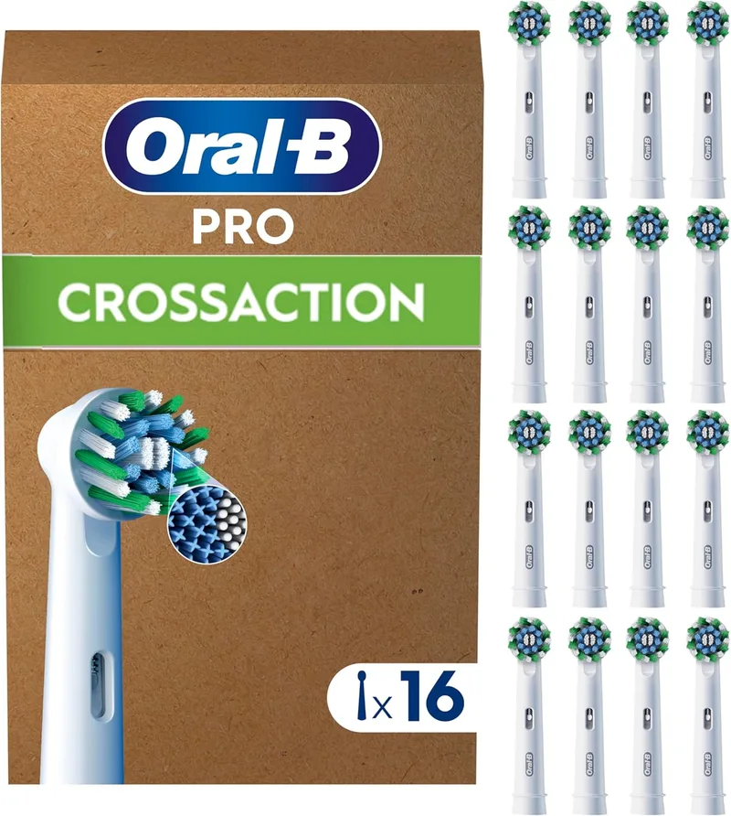Oral-B ▫️ Pro CrossAction Cabeças de substituição originais, brancas, embalagem de 16 | Cabeças de substituição para a escova de dentes elétrica Pro, com indicador de uso e filamentos em forma de X para uma limpeza profunda