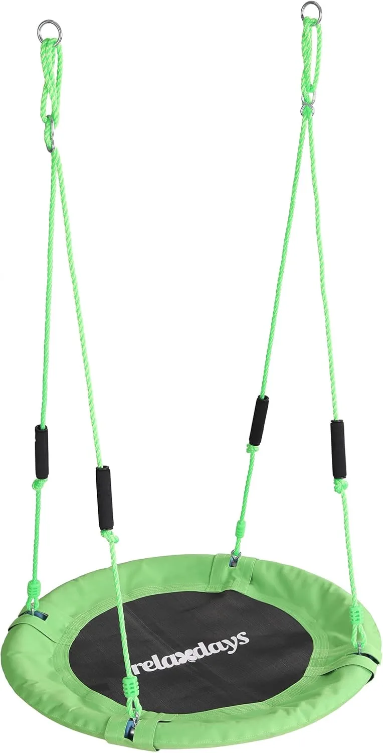 Relaxdays ▫️ Baloiço em forma de ninho redondo, alças de espuma, para crianças, ajustável, para exterior, Ø: 80 cm, até 100 kg, verde