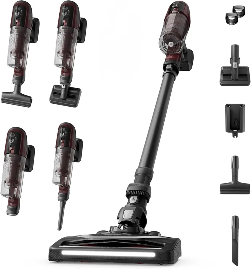 Rowenta ▫️ X-Pert 6.80, Aspirador sem fio, 60 min. de autonomia, Limpeza 4 em 1, Leve apenas 1,4 kg, Acessórios para animais de estimação, Recipiente para pó removível e lavável, Preto e Bordeaux, RH6485E0