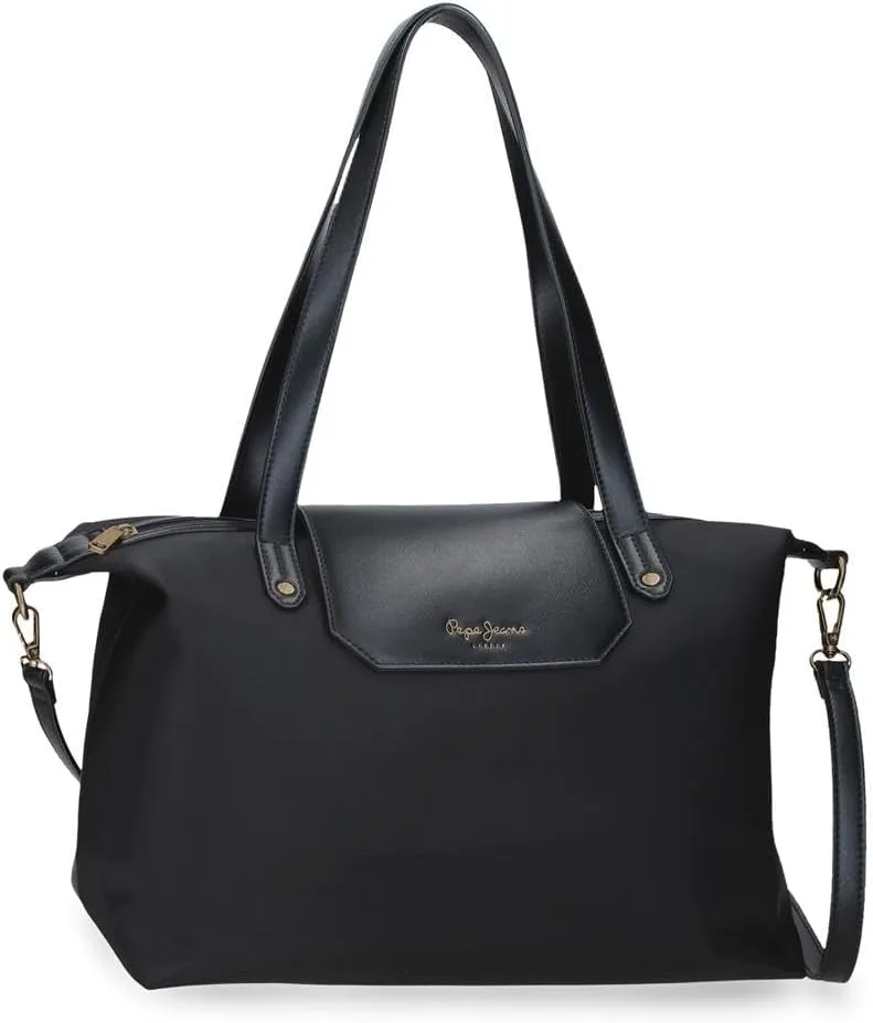 Pepe Jeans ▫️ Leire Mala Tote 15,6 polegadas Preta 29x26x14 cm Poliéster e PU 10,5 L da Joumma Bags
