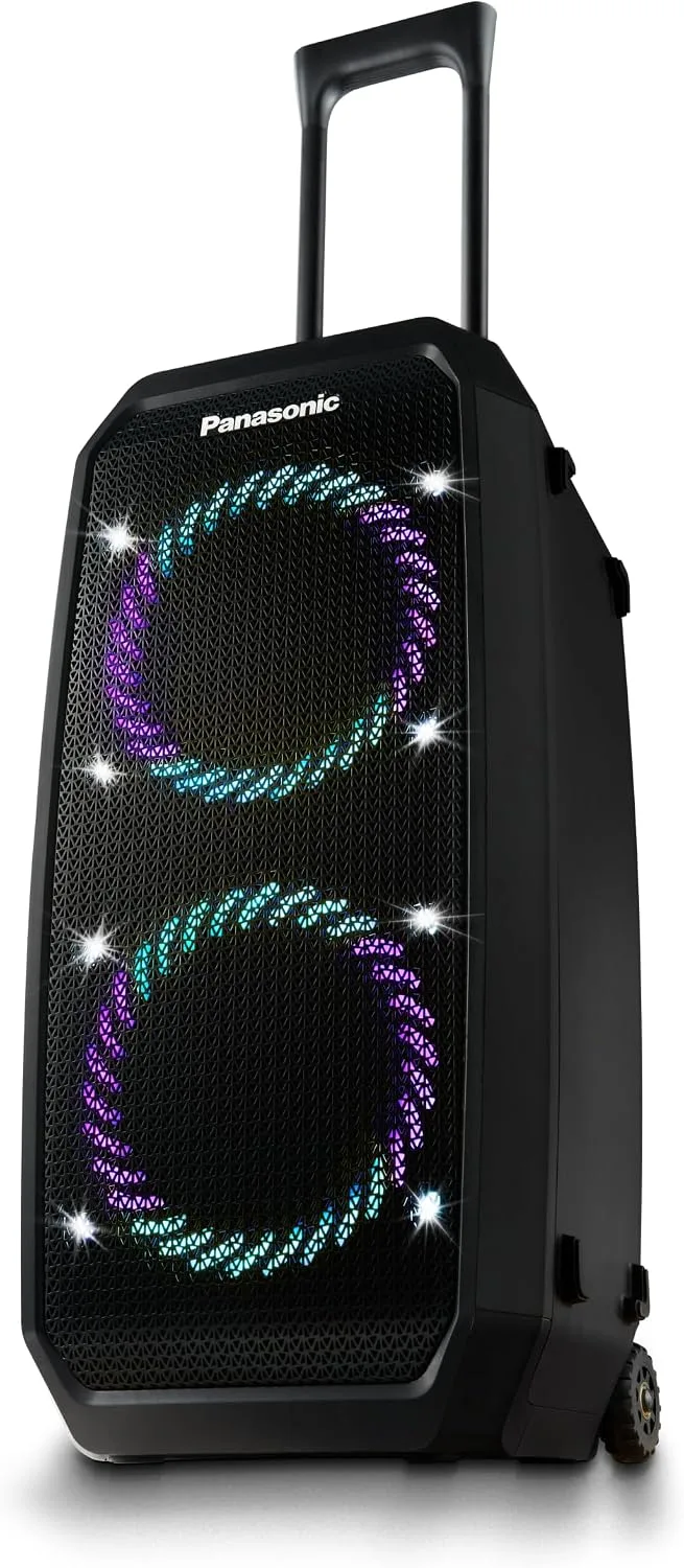 Panasonic ▫️ SC-BMAX30 Altifalante portátil para festas com Bluetooth, luzes integradas, entrada Bass Reflex, 320 W, 14 horas de autonomia, USB, IPX4, entradas para guitarra e microfone para karaoke, preto