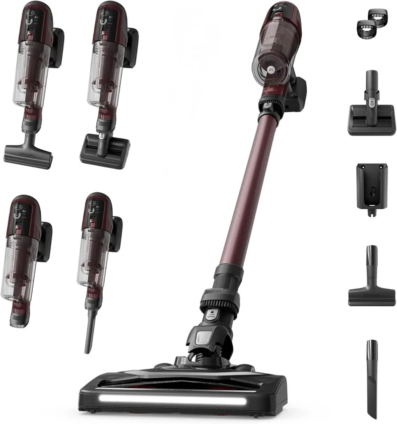 Rowenta ▫️ X-Pert 6.80, Aspirador de vassoura sem fio, autonomia de 60 min, Limpeza 4 em 1, Leve – Apenas 1,4 kg, Acessórios para animais de estimação, Depósito de pó removível e lavável, Cor bordô, RH6483E0