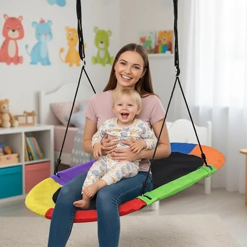 Relaxdays ▫️ Balanço em forma de ninho oval, para crianças e adultos, 300 kg, XXL para várias crianças, 150 x 80 cm, multicolorido 3