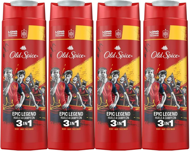 Old Spice ▫️ Men's Shower Gel & Shampoo 4x400ml Selection, Gel 3 em 1 Multiusos para rosto, corpo e cabelo, frescura duradoura