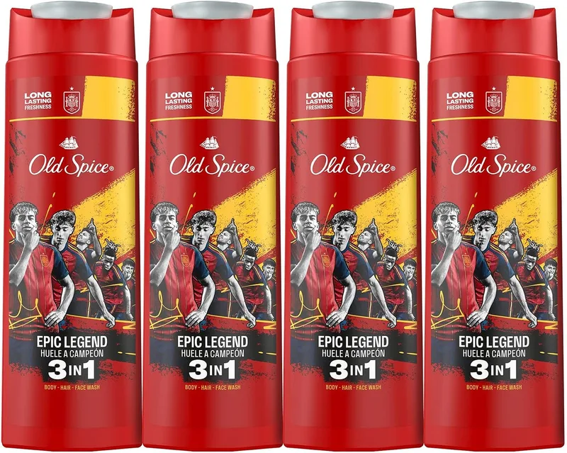 Old Spice ▫️ Epic La Roja Campeões Gel de Banho e Champô 3 em 1, 4x400 ml