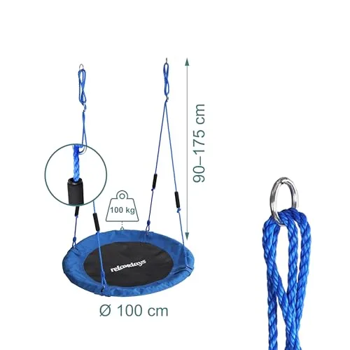 Relaxdays ▫️ Balanço Nido Redondo, Alças Acolchoadas, para crianças, Ajustável, para exterior, Ø: 100 cm, até 100 kg, Azul 4