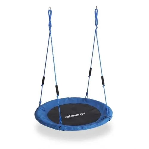 Relaxdays ▫️ Balanço Nido Redondo, Alças Acolchoadas, para crianças, Ajustável, para exterior, Ø: 100 cm, até 100 kg, Azul 7