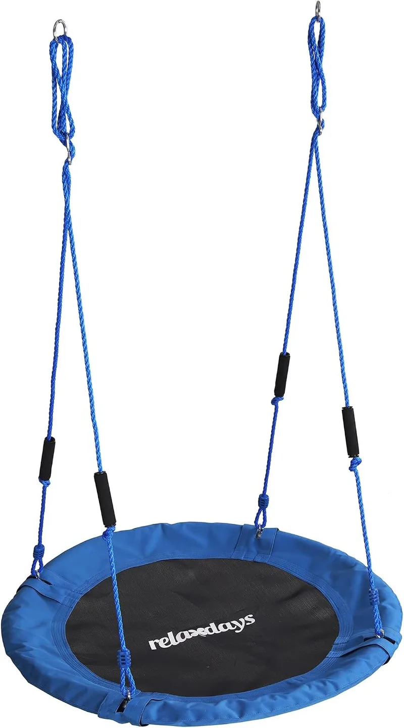 Relaxdays ▫️ Balanço Nido Redondo, Alças Acolchoadas, para crianças, Ajustável, para exterior, Ø: 100 cm, até 100 kg, Azul