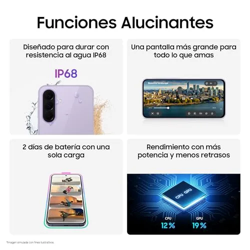Samsung ▫️ Galaxy A37 5G, 256 GB, Telemóvel fino com IA, 8 GB, câmara grande angular de 50 MP, autonomia de 2 dias, bateria de 5000 mAh, IP68, garantia do fabricante de 3 anos + 1 ano extra, cor verde escuro (versão espanhola) 6